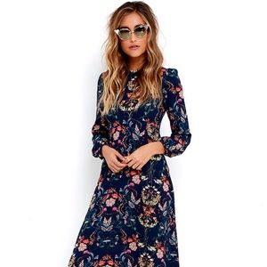 GARDEN SPLENDOR NAVY BLUE FLORAL PRINT DRESS